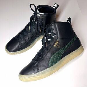 Puma Men’s Clyde Bintage High Top Black Leather Sneakers Size- 11